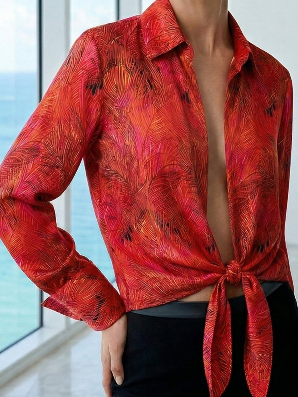 RARE & Amazing! mid 1990's CACHE silk tie front blouse LIKE NEW!